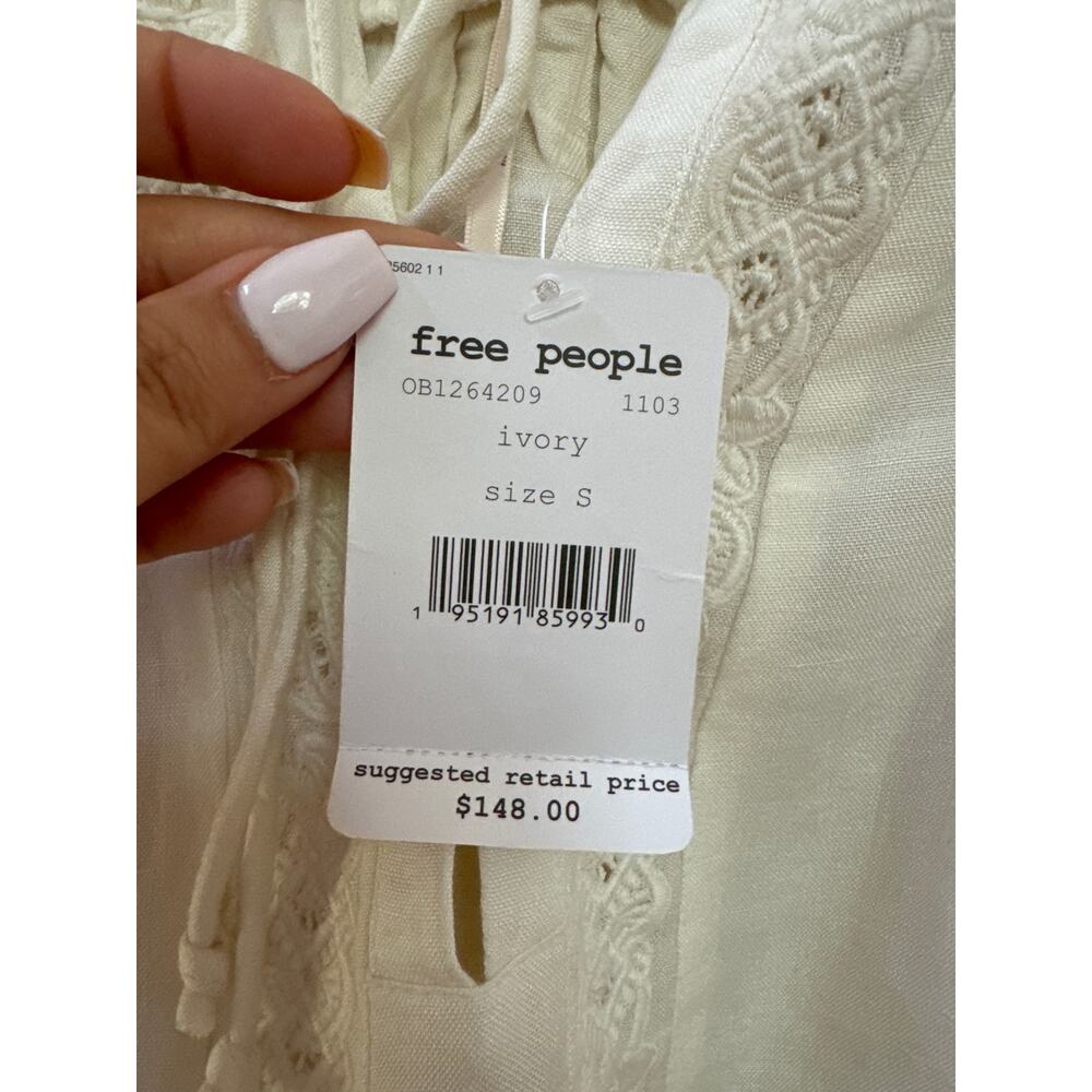 Free People Sun Valley Embroidered Fringed Top Boho Festival Cottagecore Small - Picture 6 of 9
